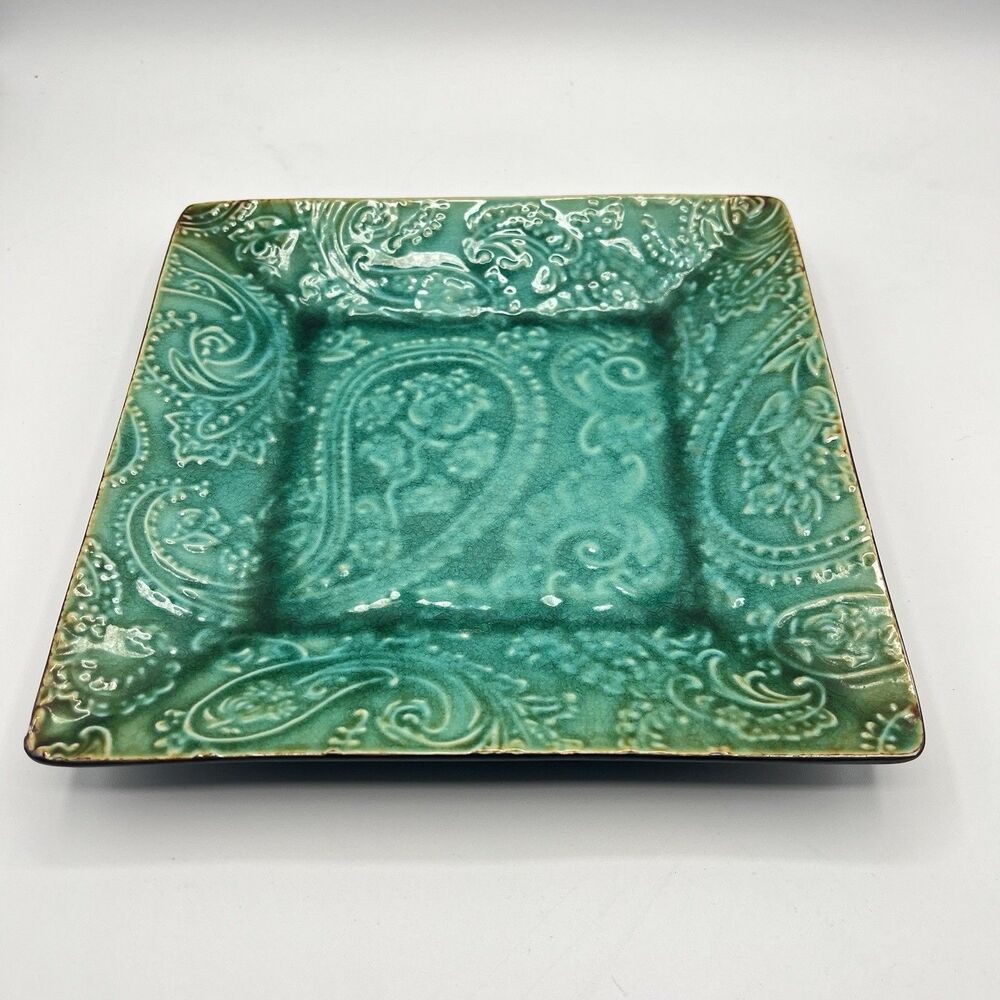 ROSCHER BRIGHT GREEN LARGE PLATE 8” SQUARE STONEWARE